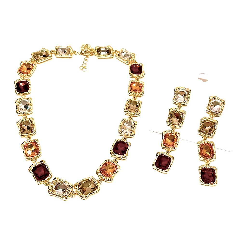 WARM HUES Designer Gemstone Statement Necklace & Earrings Set | NWT - Picture 5 of 16